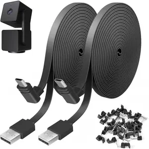 2 Pack 30FT Power Cable Compatible with WYZE Cam Pan V3, USB to 90 Degree L-Shaped Flat Power Cord for WYZE Cam Pan V3(Black)