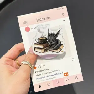 Aesthetic Dragon on Books Phone Grip Holder Cute Fantasy Dragon Tablet Stand for Bookworms Unique Dragon Stationery Gift for Kindle & Phone