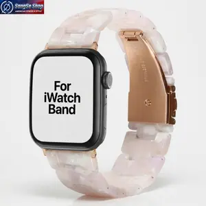 Vintage Tortoiseshell Resin Apple Watch Band 2026 Trend Glossy Transparent Link Bracelet Strap Durable Adjustable Watchband Compatible with 38–49mm Smart Watches Lightweight Fashion Tech Accessory for Daily Wear Office Sports and Casual Wrist Use