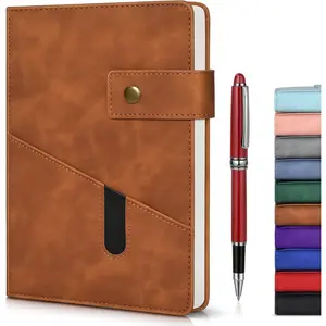 Lined Journal Notebook with Pen, A5 Personalized Hardcover Leather Journal for Men Women, 200 Pages 100 GSM Thick Paper College Ruled Notebooks for Work Travel School Writing Diary 5.9" X 8.4" Brown