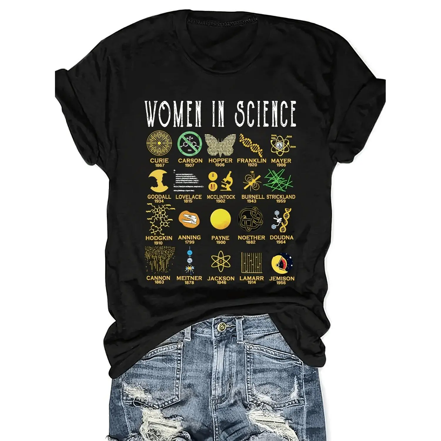 in Science Graphic Tee New Casual Crew Neck Short Sleeve with Scientific Icons Print Perfect for Casual Attire or Science Enthusiasts Science Themed Apparel Scientific Motif Clothing MicroStretch Fabric