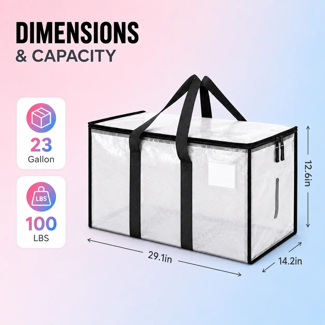 Translucent Extra Large Heavy-Duty Reusable Outdoor Gear Storage Bags, 2-6 Pack with Reinforced Carry Handles, Zipper Closure, Sports Duffel Totes for Camping, Seasonal Storage, Moving