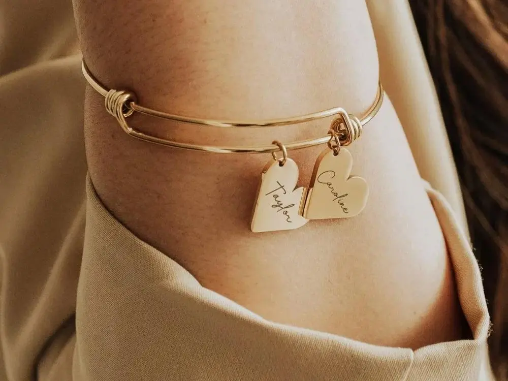 Personalized Bracelet for Women, Stainless Steel Adjustable Cuff Bangle with Open Heart Design, Custom Engraved Nameplate Jewelry Gift, Customizable Nameplate Bracelets & Bangles, Open Heart Design Bracelets & Bangles
