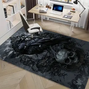 1 Piece Crow Skull Rectangular Decorative Rug Mat - HD Printed, Double Lock Edge, Machine Washable, Non - Slip. Ideal for Living Room, Bedroom, Kitchen etc., Great Birthday Gift