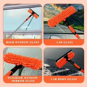 2-in-1 High-Rise Window Cleaning Kit with 10 Extension Rods & Reusable Microfiber Pads - Heavy-Duty Telescopic Window Washer System, No Ladder/Escalator Access, Machine Washable, Ideal Gift for Balcony, Skyscraper Glass (Plastic)