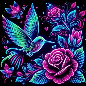 DIY 5D Diamond Painting Kit with Electronic Bird and Rose Design, Full Diamond Mosaic Art Supplies for Home Wall Decoration Gift