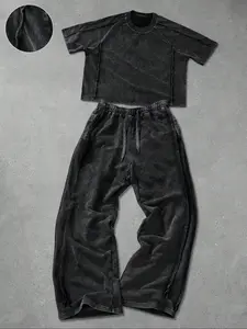 Men's Casual Graphic Short Sleeve T-Shirt & Drawstring Sweatpants Set, Comfortable Streetwear, Fashion Design, Modern Urban Style