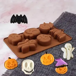 Halloween Themed Chocolate Mold, 1 Count 6 Grid 3D Candy Flip Mold, Silicone Baking Mold for Halloween Party Decoration, Kitchen Baking Supplies