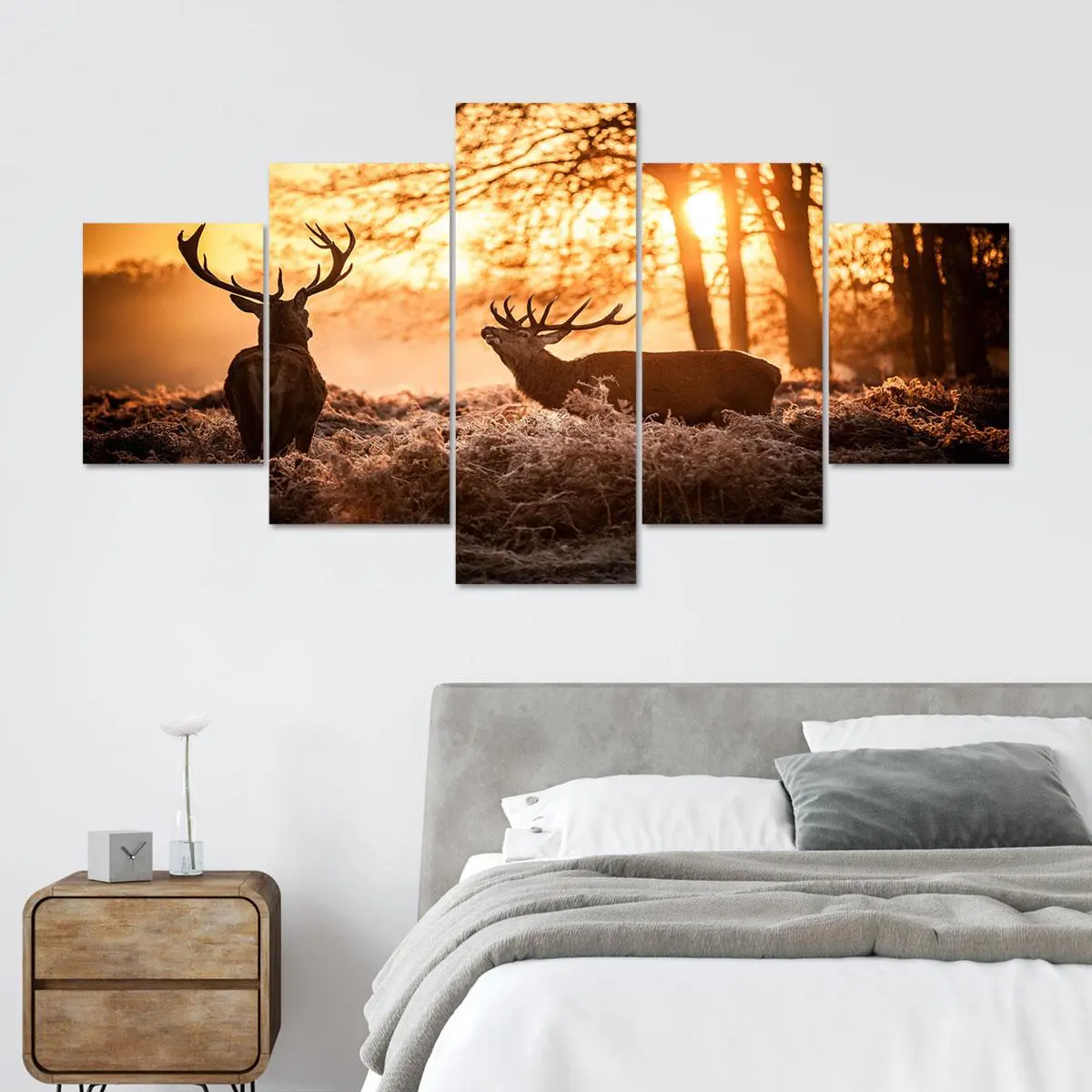 Deer in the Forest at Dawn Pattern Canvas Unframed Painting, 5 Counts/set Modern Wall Art Poster, Wall Art Decor for Home Living Room Bedroom Office, Ornaments, Unframed Art Print, Decorative Artwork
