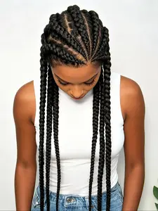 HD Full Lace Side Part 6 Strand Braid Wig, Straight Synthetic Wigs, Long Straight Handmade Corn Braids, Fashionable Daily Wear for Women