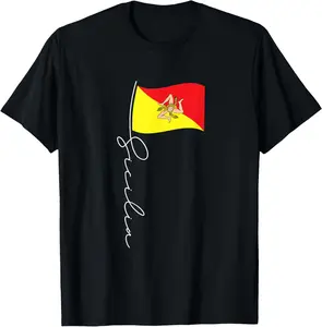Sicily Signature Flag Pole - Elegant Patriotic Sicilian Flag Summer Shortsleeve Cotton T-Shirt