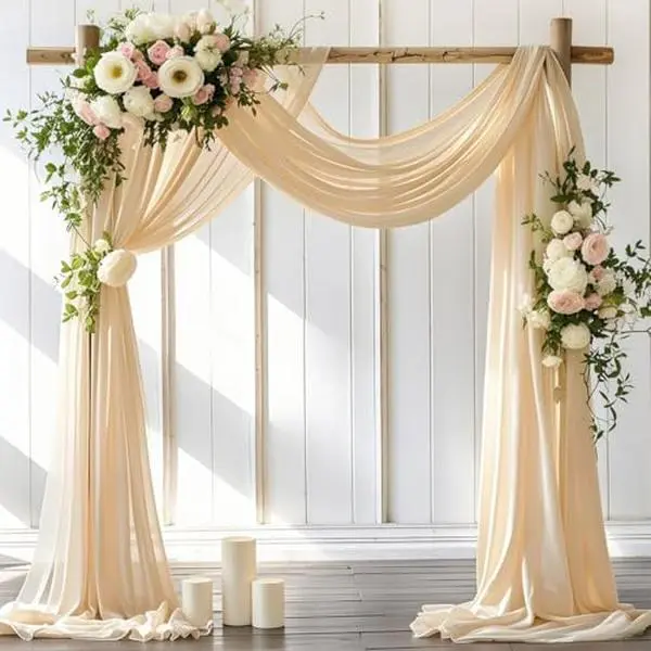 LINXTAR Wedding Arch Draping Fabric 30'' x 18FT Sheer Chiffon Arch Drape Backdrop 1 Panel Champagne Drape for Summer Wedding Bridal Shower Baby Shower Photo Booth Church Birthday Party Outdoor Decor