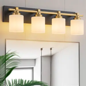 BrkNit Modern Bathroom Light Fixtures Over Mirror, Vanity Lights for Bathroom Wall Sconces with Milky White Glass Shades, E26 Socket (Bulbs Not Included)