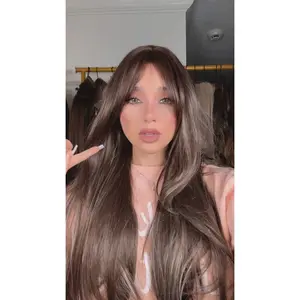 EllaRae | Juno Style Wig | Non Lace Front Dark Brunette with Grey Highlights and Curtain Bangs