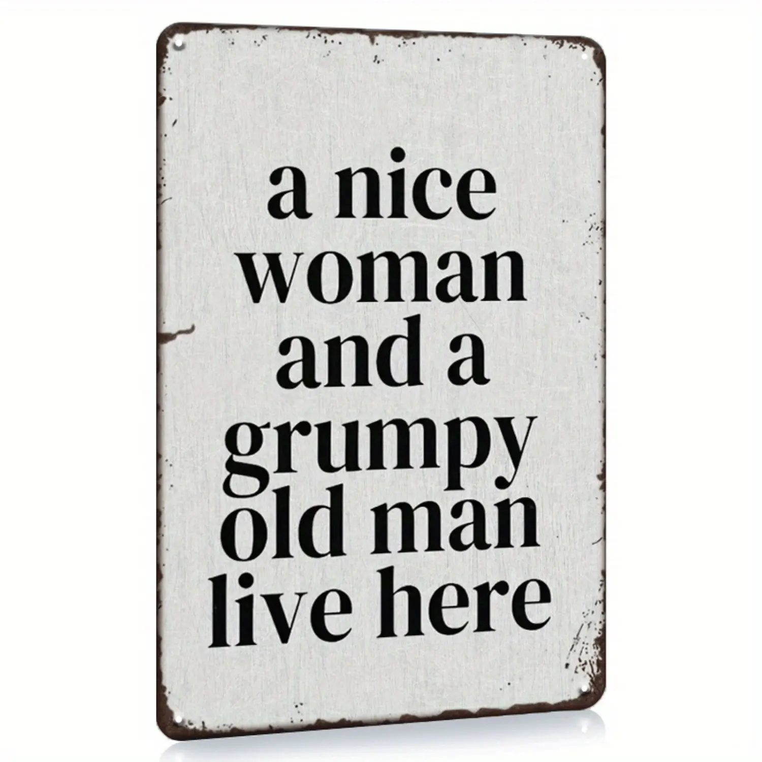 1pc Vintage-Style "A Nice Woman and a Grumpy Old Man Live Here" Metal Sign - Humorous Home Decor, 12x8 inch, Rustic Wall Art - For Kitchen, Cafe, Pub, Vintage Home Decor - Perfect Gift for Housewarming & Birthday