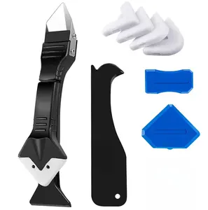 Silicone Caulking Tool Kit, 3 in 1 Caulk Remover & Grout Removal Tool, with 4pc Glass Glue Angle Scraper Doors Interior
