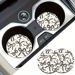 2pcs Elegant Bow Tie Pattern Car Cup Holders - Non-Slip Sponge Rubber Coasters with & Bow Design, Scratch-Resistant & Heat-Resistant for Vehicles, Vehicle Interior Upgrade, Decorative Coasters, Heatresistant Coasters