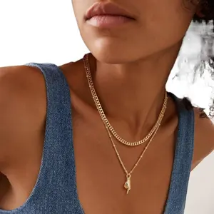 TikTokMadeMeBuyIt Women/Men Hip Hop Middle Finger Necklace Brass Base Gold Plated Statement Jewelry 19.68" Chain Adjustable Fit Streetwear Punk Style