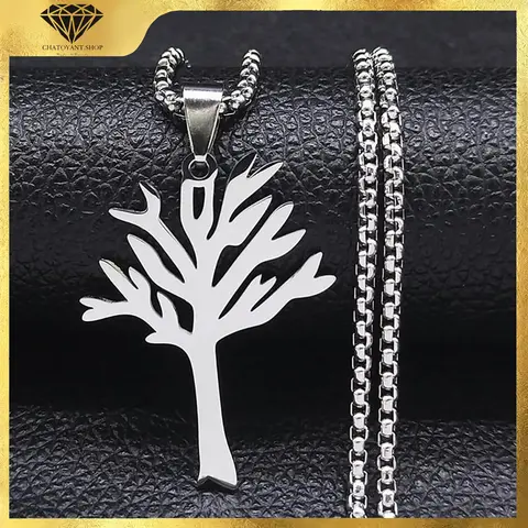 Women's Symbolic Solid Stainless Steel Leafless Tree of Life Necklace - Hiphop Punk Rock Style Durable Family Pendant, Health Positive Energy Accessory for Women, Attention-Grabbing Anniversary Birthday Gift for Daily Wear