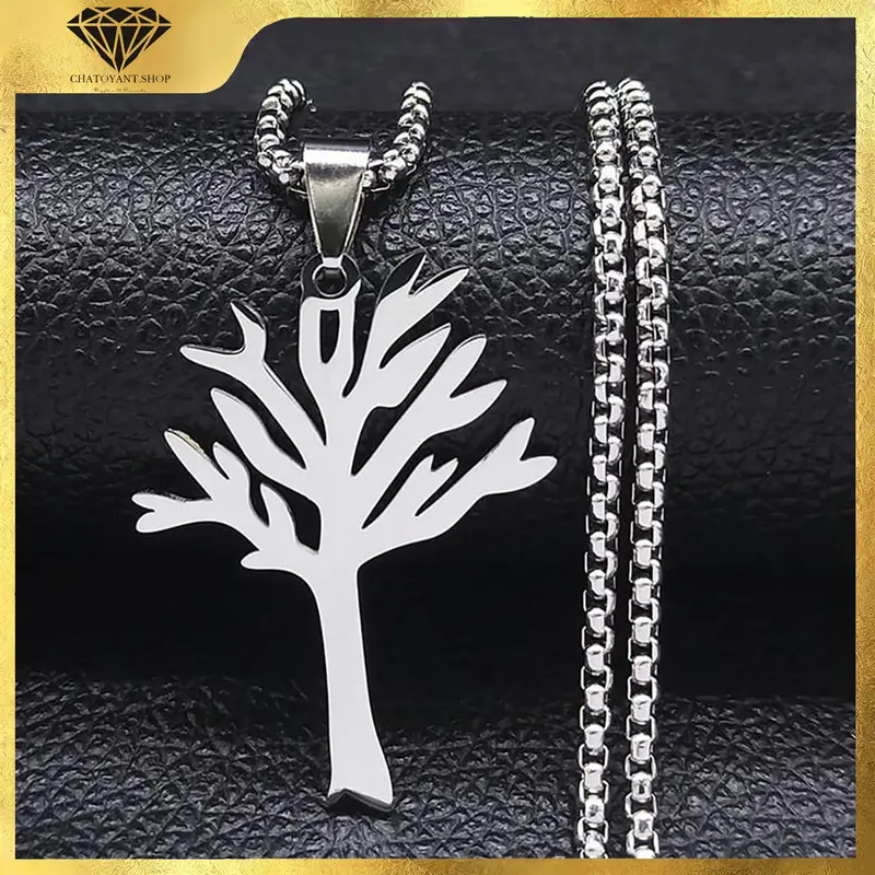 Women's Symbolic Solid Stainless Steel Leafless Tree of Life Necklace - Hiphop Punk Rock Style Durable Family Pendant, Health Positive Energy Accessory for Women, Attention-Grabbing Anniversary Birthday Gift for Daily Wear