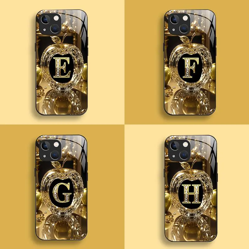Glass Smartphone Case for iPhone 14 Plus - High-End Letter Design, Business-Style Simple Metal Paint Electroplated, Affordable, Anti-Drop, Anti-Fingerprint Handheld Cellphone Protection for Mobile Devices 995