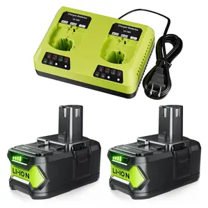 2Pack 8.0A 18V Battery for Ryobi 18V Battery for Ryobi ONE+ 18V Lithium Battery P108 P102 P103 P104 P105 P107 P109 P122 P190 for 18V Ryobi Battery, with 2Port 18V Ryobi Battery Charger