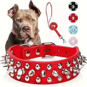 Adjustable Pet Collar Stylish and Durable Spiked Leather Dog Collar and Leash Set for Safe and Comfortable Outdoor Walking Pet Supplies Waterproof
