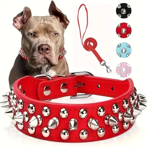 Adjustable Pet Collar Stylish and Durable Spiked Leather Dog Collar and Leash Set for Safe and Comfortable Outdoor Walking Pet Supplies Waterproof
