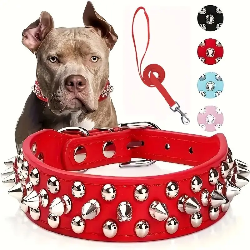 Adjustable Pet Collar Stylish and Durable Spiked Leather Dog Collar and Leash Set for Safe and Comfortable Outdoor Walking Pet Supplies Waterproof