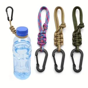 Adjustable Multifunctional Handwoven Water Bottle Holder with Keychain, Outdoor Accessories for Hiking, Camping, Travel, Durable Structure