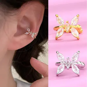 1pc Ins Fashion Butterfly Ear Cuff For Women Girls Gold Color Zircon Fake Piercing Conch Clip Earrings Kpop Jewelry Gifts EF115