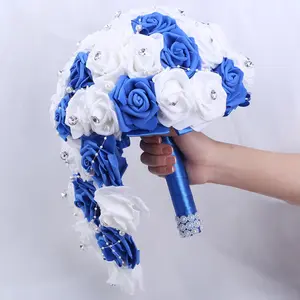 Simple Bride Bridesmaids Holding Bouquets Pe Foam Pearl Rhinestones Diy Bouquets Wedding Church Decoration Wedding