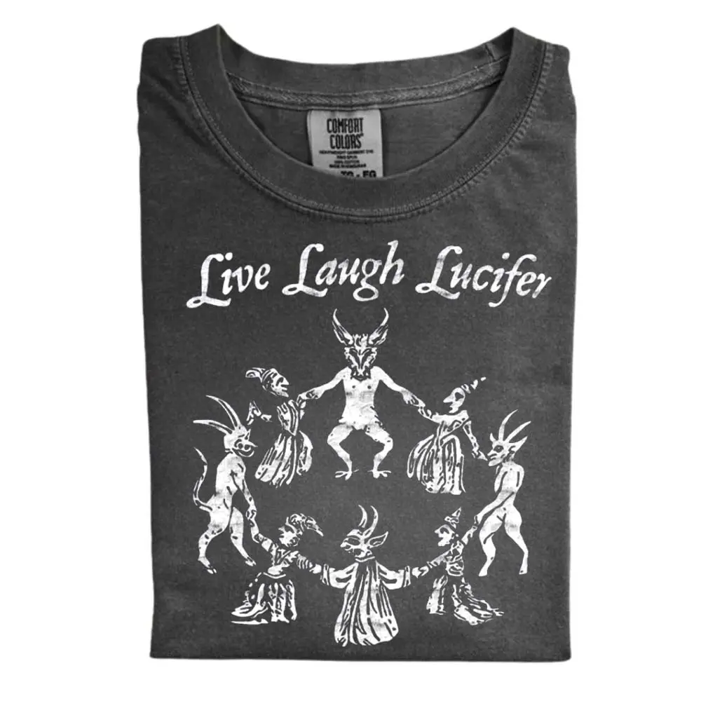 The Live Laugh Lucifer Comfort Color Shirt, Dark Humor Graphic Tee, Gothic Style Shirt, Occult-Inspired Apparel, Funny Satanic T-shirt, Halloween Shirt