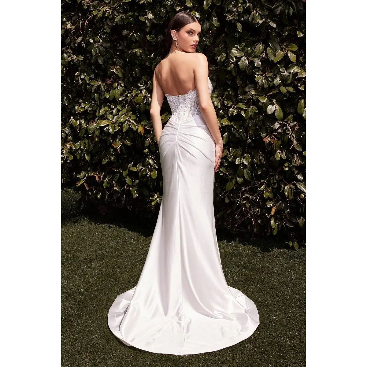 Cinderella Divine -CD797W Lace Satin Strapless Wedding Gown