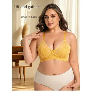 European-style sexy lace bra, plus size, with underwire, ultra-thin mesh, push-up, large size lingerie