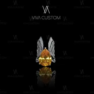 (VIVA CUSTOM)Brilliant Water Drops Feather Opening  Yellow Ring