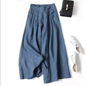 Women's High Waisted Wide-Leg Pants, Casual Boho Comfort Fit Trousers, Elastic Waist Pants