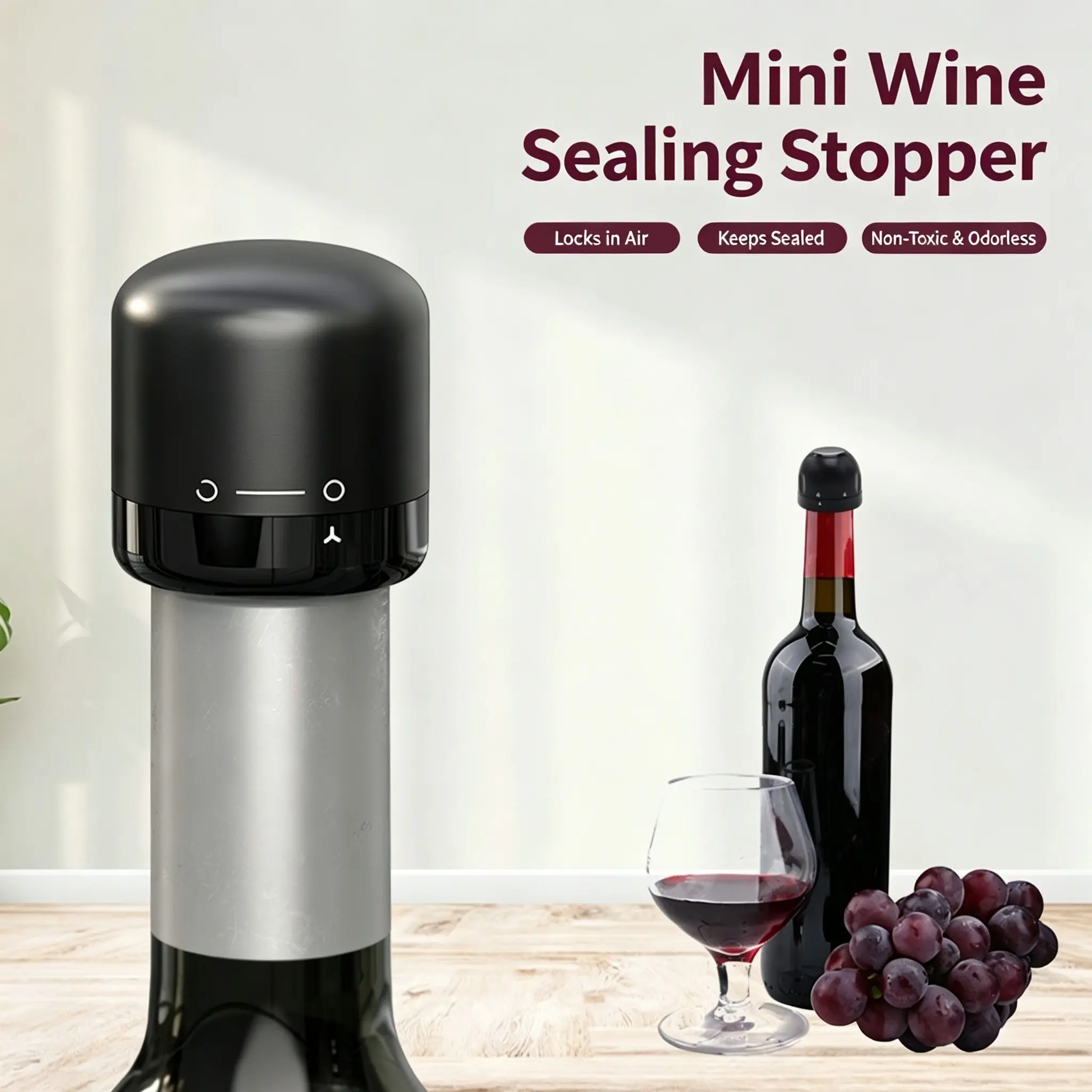 1 PCS Wine Stopper, Silicone Sealed Wine Bottle Stopper, Twist-to-Seal Reusable Wine Sealer, Leak Proof Wine Toppers Stopper Keeps Wine Fresh, Black