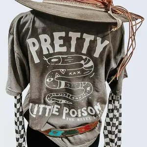 Pretty Little Poison Cowgirl Statement Concert Tee Casual Fit Top Womenswear graphic  tees Comfortable Streetwear Tshirt Summer Clothes