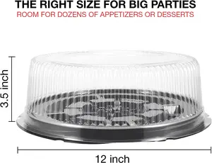 SADAS 12 Pack Black Plastic Serving Trays with Clear Lids 12 in Disposable Party Food Platters