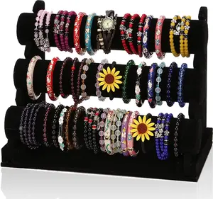 Bracelet Holder with 3 Tier Rack, Black  Detachable Display Stand Organizer Vendors Storage for  Necklace Bangles Watches Hairband Scrunchie