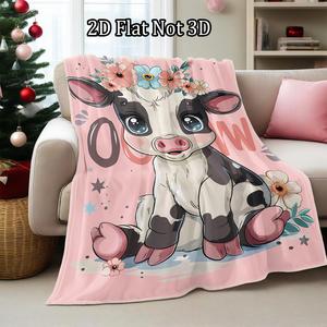 Soft Funny 2D Throw Blanket Vivid Playful Cartoon Cow Print Cozy Flannel Blanket Warm Napping Throw Cool Comfy Bedding For Home Bed Office Travel Room Decor Bedroom Accessories Boyfriend Gifts Christmas Decorations