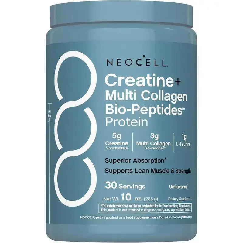 NeoCell Creatine Collagen Powder Unflavored, Creatine Monohydrate + Multi Collagen Peptides for Workout Strength & Recovery, 30 Servings Supplement Dietary Fitness boost muscle strength,all-in-one fitness beauty