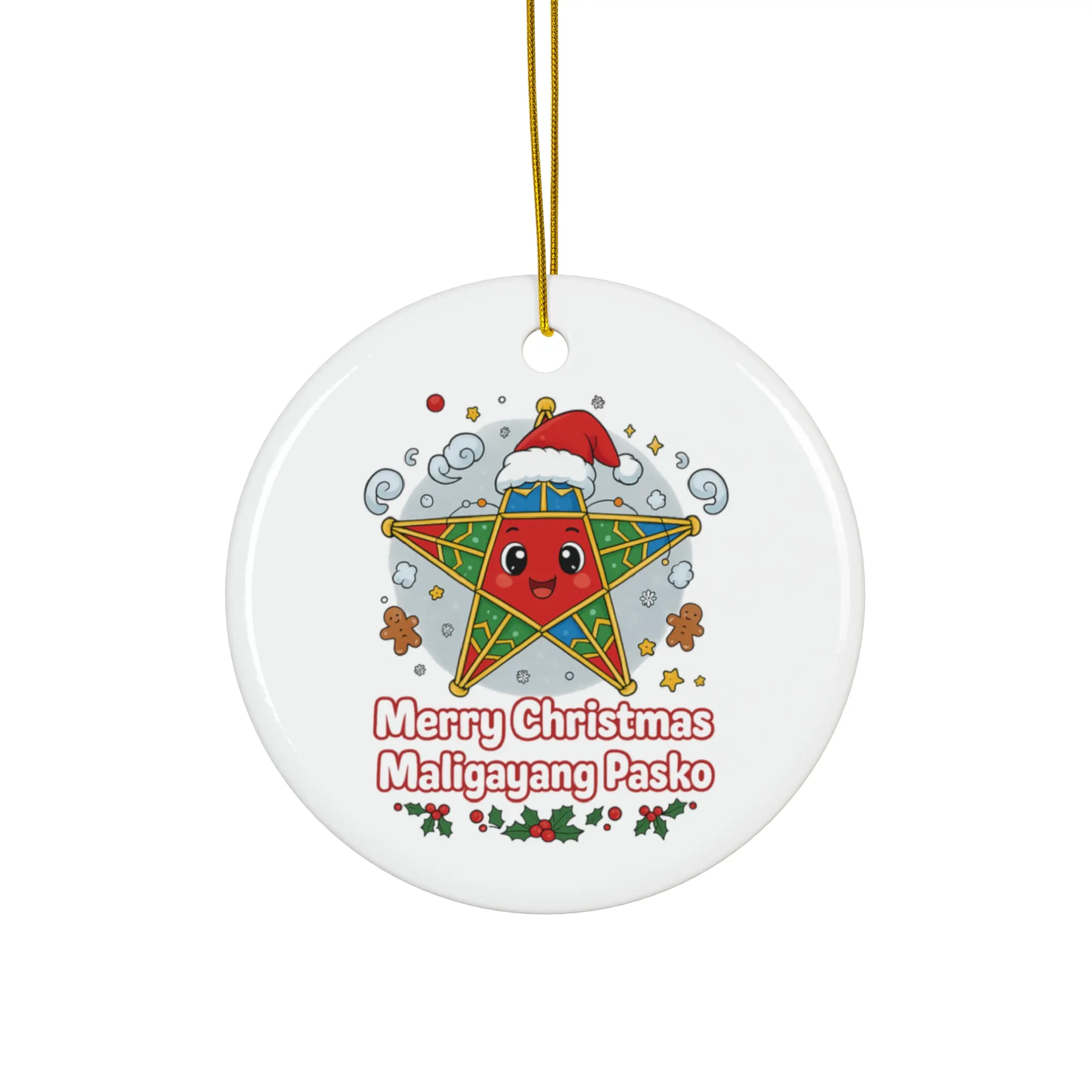 Filipino Christmas Ornament Parol Santa Maligayang Pasko Ceramic Holiday Tree Decoration Pinoy Christmas Gift Star Cloth Glossy Circle