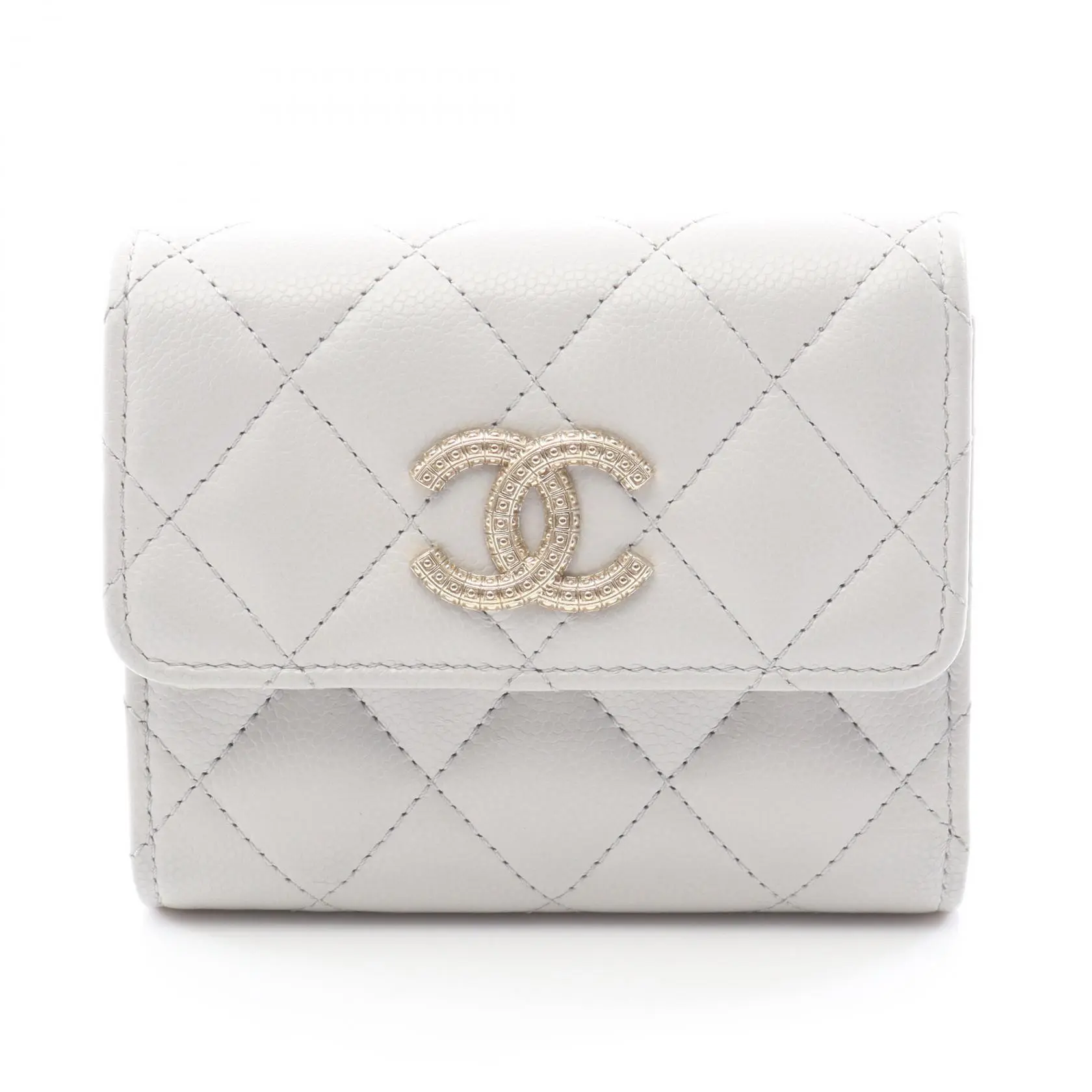 Pre-owned CHANEL Calfskin Small Leather Goods Matelasse Grained Trifold Wallet