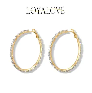 Loyalove 14K Gold plated Gold T-Shaped Cubic Hoop Earrings For Women  With Zirconia Sensitive Ears Womens earring 1.57/1.96/2.36inch Fashionable Gift