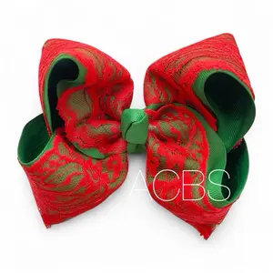 Hair Clips, Boutique Bows vintage Red lace