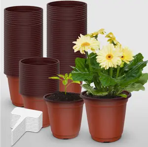 100-Pack 4 Inch Plastic Plant Nursery Pots Come with 10 Pcs Plant Labels, Seedling Flower Plant Container and Seed Starting Pots