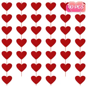 40PCS Valentines Day Decor, Red Heart Banner with Felt Hearts, Hanging Valentines Day Decoration Indoor Outdoor Valentine's Day Party Banner for Wall Fireplace Office Home Decor