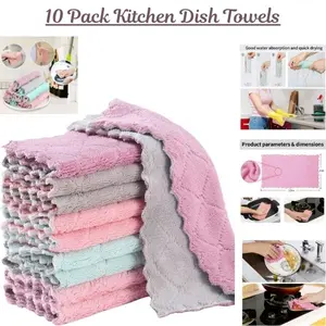 10 Pack Kitchen Dish Towels Super Absorbent Coral Velvet Microfiber Cloths Nonstick Oil Fast Dry Reusable Cleaning Towels
